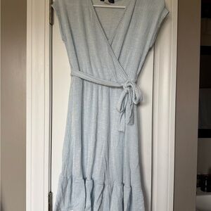 Light Blue Striped wrap Dress